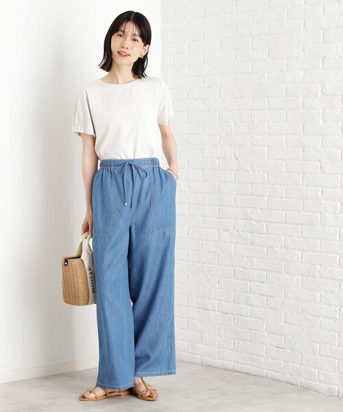 THE SHOP TK （ザ ショップ ティーケー ）の「デニムイージーワイドパンツ【洗える】（その他パンツ・レディース・ネイビー/ライトブルー・13/12）」の5枚目の写真