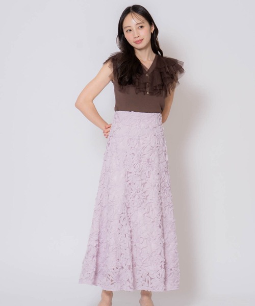 NOELA（ノエラ）の「フラワージャガードスカート（スカート・レディース・オフホワイト/ブラウン/ピンク・S/M）」の3枚目の写真