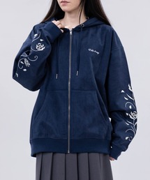 Limited Line Naive Magic（リミテッドラインナイーブマジック）の「【a】〔NAIVE MAGIC〕裏起毛カットスウェード アームフラワーエンブロイダリー フルジップパーカー（パーカー）」