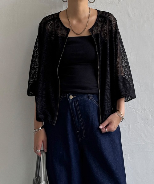 LBC（エルビーシー）の「レースジップ6分ブルゾン（ブルゾン・レディース・ブラック/ホワイト・M）」の4枚目の写真