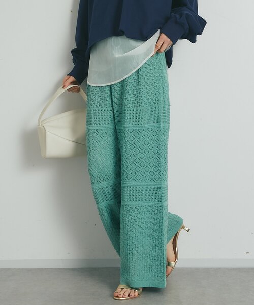 un dix cors（アンディコール）の「《上品でフェミニン》透かし柄ドロストニットパンツ（その他パンツ・レディース・グリーン/アイボリー/ブラック・FREE）」の3枚目の写真