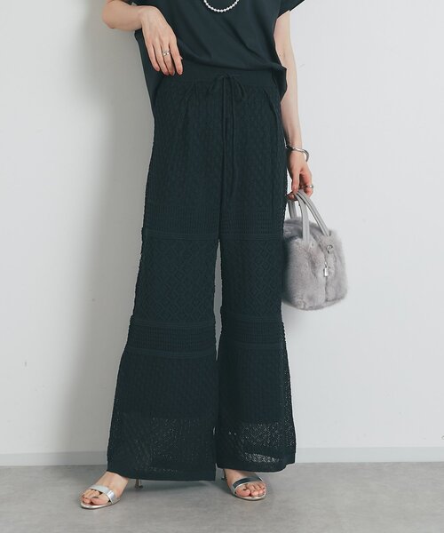 un dix cors（アンディコール）の「《上品でフェミニン》透かし柄ドロストニットパンツ（その他パンツ・レディース・グリーン/アイボリー/ブラック・FREE）」の2枚目の写真