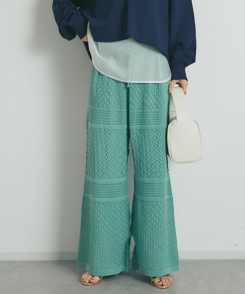 un dix cors（アンディコール）の「《上品でフェミニン》透かし柄ドロストニットパンツ（その他パンツ・レディース・グリーン/アイボリー/ブラック・FREE）」の5枚目の写真