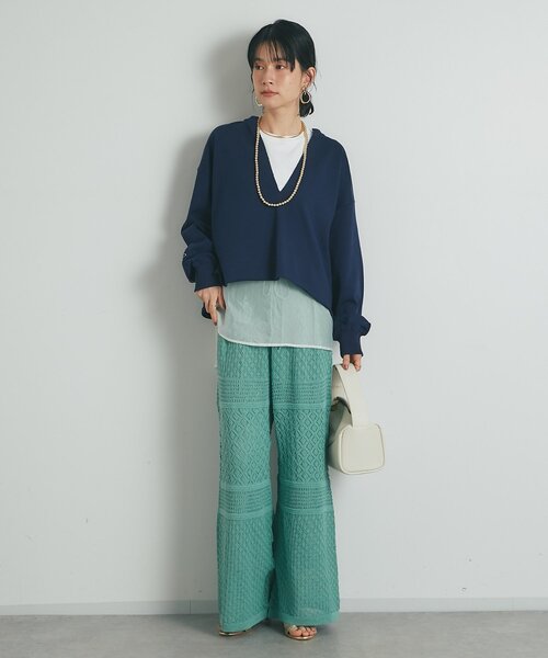 un dix cors（アンディコール）の「《上品でフェミニン》透かし柄ドロストニットパンツ（その他パンツ・レディース・グリーン/アイボリー/ブラック・FREE）」の9枚目の写真