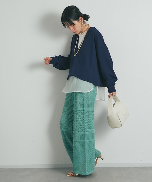 un dix cors（アンディコール）の「《上品でフェミニン》透かし柄ドロストニットパンツ（その他パンツ・レディース・グリーン/アイボリー/ブラック・FREE）」の11枚目の写真