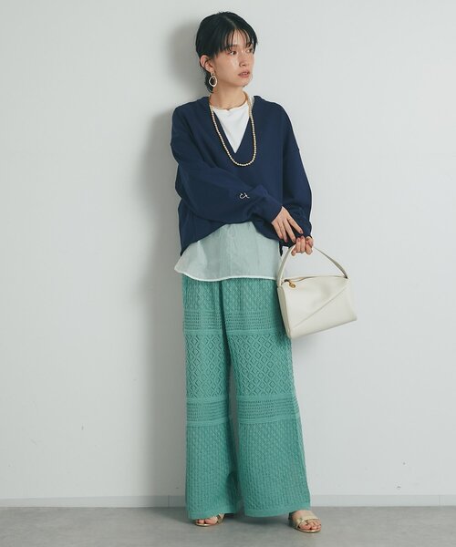 un dix cors（アンディコール）の「《上品でフェミニン》透かし柄ドロストニットパンツ（その他パンツ・レディース・グリーン/アイボリー/ブラック・FREE）」の12枚目の写真