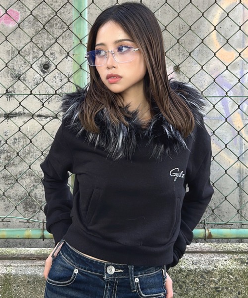 GYDA（ジェイダ）の「Gyda bijouファーパーカー（パーカー・レディース・ブラック/オフホワイト/グレー・FREE）」の3枚目の写真