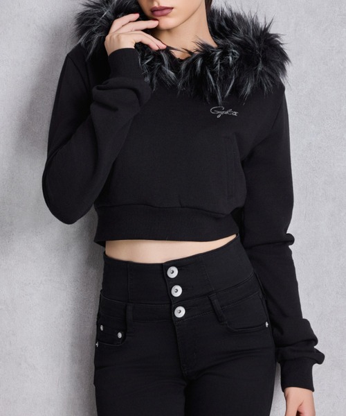 GYDA（ジェイダ）の「Gyda bijouファーパーカー（パーカー・レディース・ブラック/オフホワイト/グレー・FREE）」の4枚目の写真