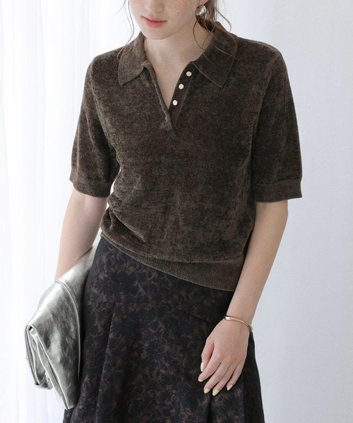 La TOTALITE（ラトータリテ）の「【洗える】ベロアハーフスリーブニット（ニット/セーター・レディース・ベージュ/ネイビー/ブラウン・FREE）」の8枚目の写真