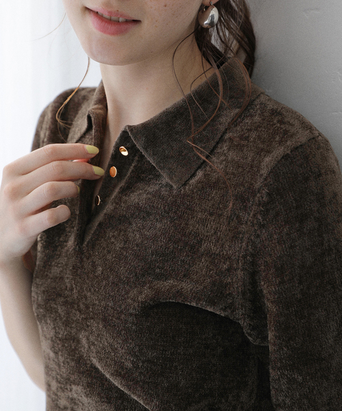 La TOTALITE（ラトータリテ）の「【洗える】ベロアハーフスリーブニット（ニット/セーター・レディース・ベージュ/ネイビー/ブラウン・FREE）」の11枚目の写真