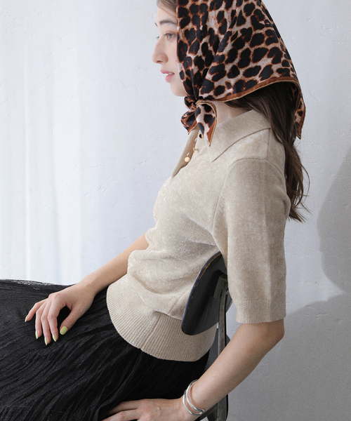 La TOTALITE（ラトータリテ）の「【洗える】ベロアハーフスリーブニット（ニット/セーター・レディース・ベージュ/ネイビー/ブラウン・FREE）」の16枚目の写真