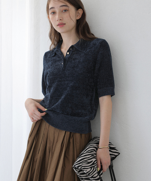 La TOTALITE（ラトータリテ）の「【洗える】ベロアハーフスリーブニット（ニット/セーター・レディース・ベージュ/ネイビー/ブラウン・FREE）」の21枚目の写真