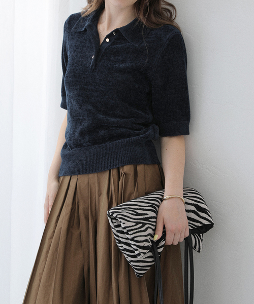 La TOTALITE（ラトータリテ）の「【洗える】ベロアハーフスリーブニット（ニット/セーター・レディース・ベージュ/ネイビー/ブラウン・FREE）」の22枚目の写真