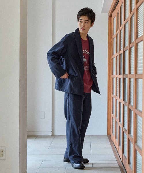 niko and...（ニコアンド）の「ワイドダブルブレストジャケット（テーラードジャケット・メンズ・ベージュ/ネイビー・MEDIUM/LARGE）」の4枚目の写真