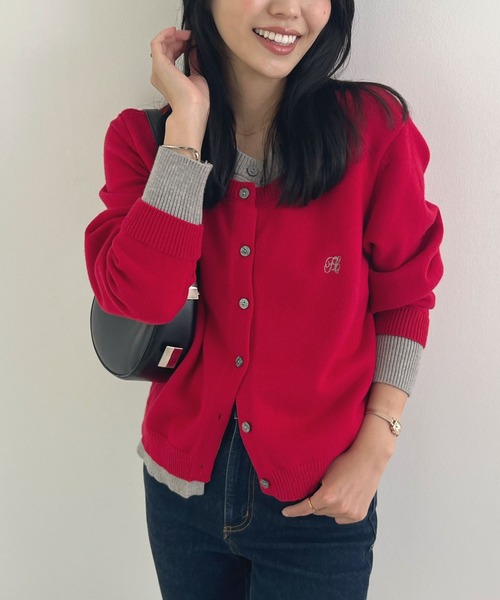 新色追加】レイヤード風ロゴカーディガン（カーディガン/ボレロ