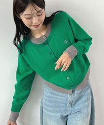 【6色展開】レイヤード風ロゴニットカーディガン