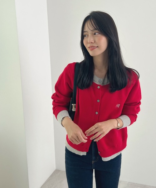 新色追加】レイヤード風ロゴカーディガン（カーディガン/ボレロ