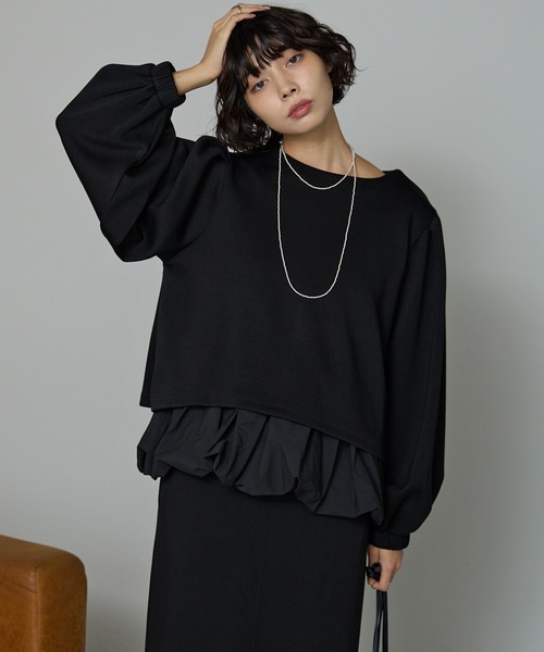 SOTT(ソット)の「【2点set】裾異素材バルーンタンク&ボリューム袖プルオーバー(アンサンブル・レディース・アイボリー/ブラック・FREE)」の1枚目の写真