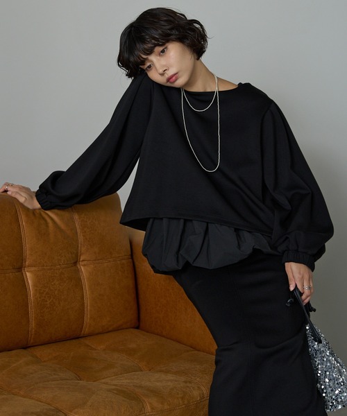 SOTT(ソット)の「【2点set】裾異素材バルーンタンク&ボリューム袖プルオーバー(アンサンブル・レディース・アイボリー/ブラック・FREE)」の9枚目の写真