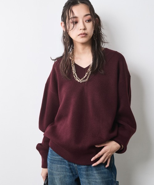 Vネックニットプルオーバー＜大きいサイズ有＞シックスタイル（ニット