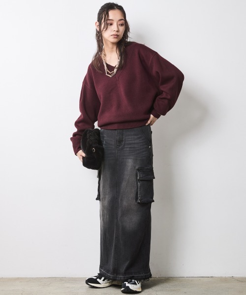 CHIC STYLE（シックスタイル）の「Vネックニットプルオーバー＜大きいサイズ有＞シックスタイル（ニット/セーター・レディース・ブラック/アイボリー/ボルドー/グレー・5L/4L/3L/LL/L/M）」の13枚目の写真