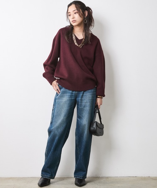 CHIC STYLE（シックスタイル）の「Vネックニットプルオーバー＜大きいサイズ有＞シックスタイル（ニット/セーター・レディース・ブラック/アイボリー/ボルドー/グレー・5L/4L/3L/LL/L/M）」の14枚目の写真