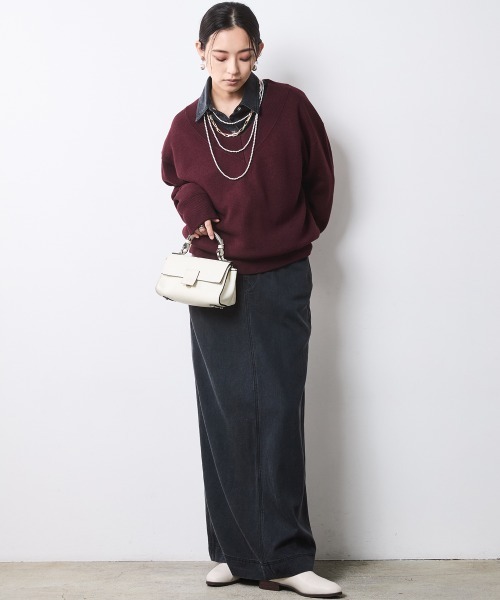 CHIC STYLE（シックスタイル）の「Vネックニットプルオーバー＜大きいサイズ有＞シックスタイル（ニット/セーター・レディース・ブラック/アイボリー/ボルドー/グレー・5L/4L/3L/LL/L/M）」の15枚目の写真