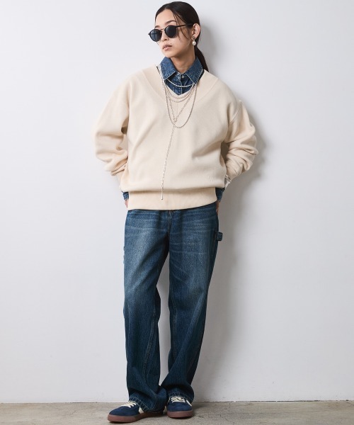 CHIC STYLE（シックスタイル）の「Vネックニットプルオーバー＜大きいサイズ有＞シックスタイル（ニット/セーター・レディース・ブラック/アイボリー/ボルドー/グレー・5L/4L/3L/LL/L/M）」の18枚目の写真