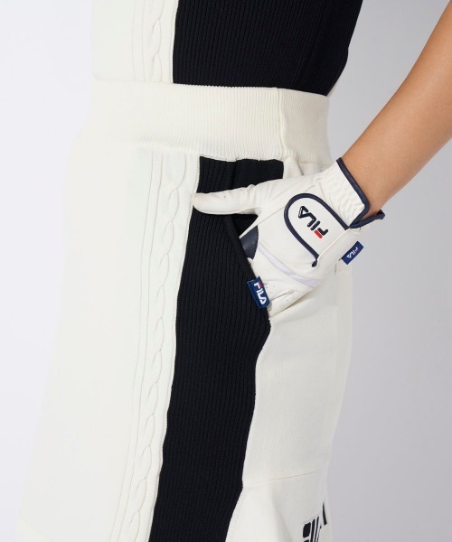 FILA GOLF(フィラゴルフ )の「【FILAGOLF/フィラゴルフ】レディースニットスカート|細見えバイカラー切替・後裾フレア|ニットアップコーデ ゴルフ(スカート・レディース・オフホワイト/ブラック・LARGE/MEDIUM)」の8枚目の写真