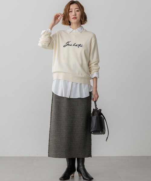 23区 L(ニジュウサンクオオキイサイズ)の「【洗える】インターシャ ロゴ ニット(ニット/セーター・レディース・ブラウン系/アイボリー系/グレー系・46/44)」の8枚目の写真
