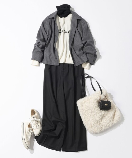 23区 L(ニジュウサンクオオキイサイズ)の「【洗える】インターシャ ロゴ ニット(ニット/セーター・レディース・ブラウン系/アイボリー系/グレー系・46/44)」の13枚目の写真