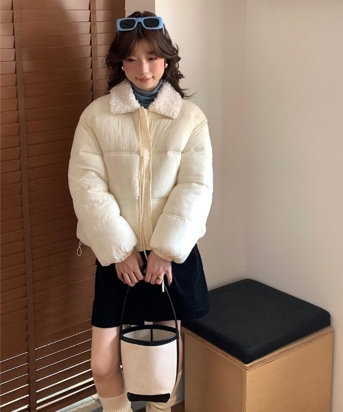 セール】フロントリボンデザイン 衿ボアエコダウンジャケット（ダウン