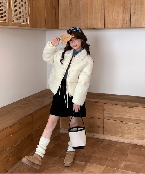 Ritzy（リッツィー）の「フロントリボンデザイン 衿ボアエコダウンジャケット（ダウンジャケット/コート・レディース・ブラック/ブルー/イエロー/アイボリー・M/L）」の18枚目の写真