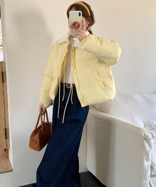 Ritzy（リッツィー）の「フロントリボンデザイン 衿ボアエコダウンジャケット（ダウンジャケット/コート・レディース・ブラック/ブルー/イエロー/アイボリー・M/L）」の16枚目の写真