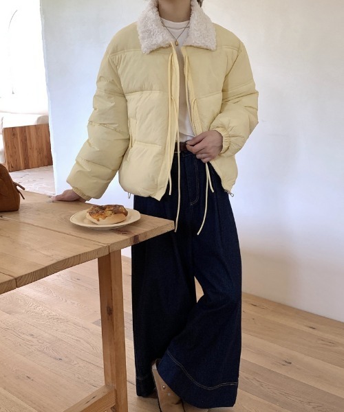 Ritzy（リッツィー）の「フロントリボンデザイン 衿ボアエコダウンジャケット（ダウンジャケット/コート・レディース・ブラック/ブルー/イエロー/アイボリー・M/L）」の14枚目の写真