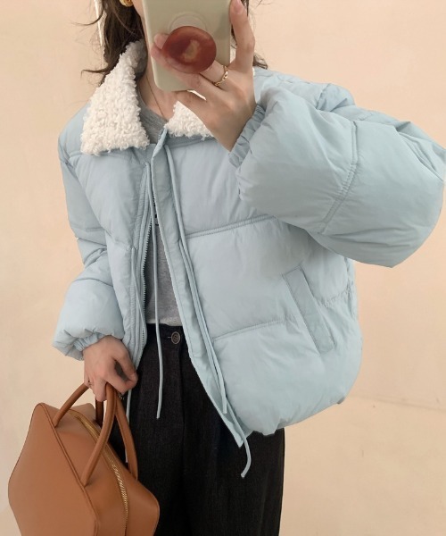 Ritzy（リッツィー）の「フロントリボンデザイン 衿ボアエコダウンジャケット（ダウンジャケット/コート・レディース・ブラック/ブルー/イエロー/アイボリー・M/L）」の13枚目の写真