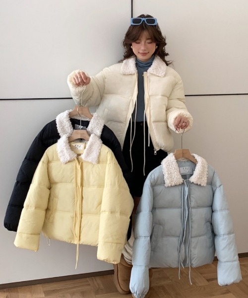 Ritzy（リッツィー）の「フロントリボンデザイン 衿ボアエコダウンジャケット（ダウンジャケット/コート・レディース・ブラック/ブルー/イエロー/アイボリー・M/L）」の11枚目の写真