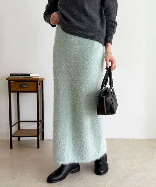 fredy emue（フレディエミュ）の「シャギーニットスカート（スカート・レディース・ミント/グレイッシュベージュ/オフホワイト・38）」の3枚目の写真
