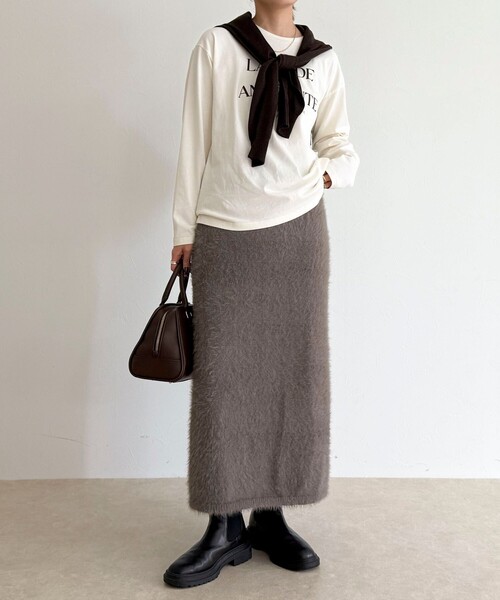 fredy emue（フレディエミュ）の「シャギーニットスカート（スカート・レディース・ミント/グレイッシュベージュ/オフホワイト・38）」の4枚目の写真