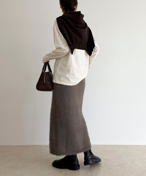 fredy emue（フレディエミュ）の「シャギーニットスカート（スカート・レディース・ミント/グレイッシュベージュ/オフホワイト・38）」の6枚目の写真