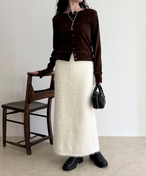 fredy emue（フレディエミュ）の「シャギーニットスカート（スカート・レディース・ミント/グレイッシュベージュ/オフホワイト・38）」の16枚目の写真