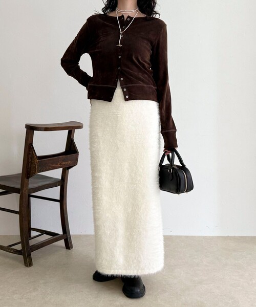 fredy emue（フレディエミュ）の「シャギーニットスカート（スカート・レディース・ミント/グレイッシュベージュ/オフホワイト・38）」の17枚目の写真
