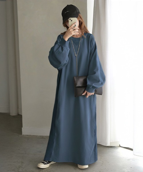 HUG.U（ハグユー）の「＜選べる着丈＞ 大人スウェットワンピ（ワンピース・レディース・ベージュ/ダークグレー/ライトグレー/ブラック/ライトブルー・レギュラー丈/トール丈）」の5枚目の写真