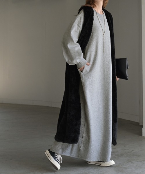 HUG.U（ハグユー）の「＜選べる着丈＞ 大人スウェットワンピ（ワンピース・レディース・ベージュ/ダークグレー/ライトグレー/ブラック/ライトブルー・レギュラー丈/トール丈）」の19枚目の写真