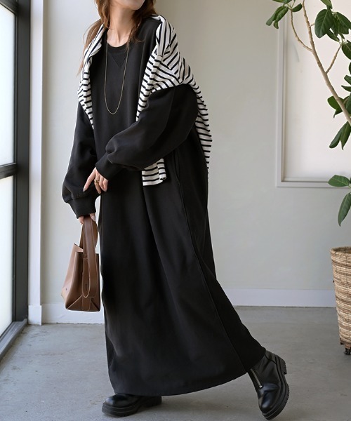 HUG.U（ハグユー）の「＜選べる着丈＞ 大人スウェットワンピ（ワンピース・レディース・ベージュ/ダークグレー/ライトグレー/ブラック/ライトブルー・レギュラー丈/トール丈）」の12枚目の写真