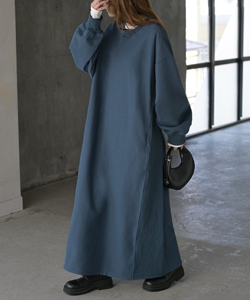 HUG.U（ハグユー）の「＜選べる着丈＞ 大人スウェットワンピ（ワンピース・レディース・ベージュ/ダークグレー/ライトグレー/ブラック/ライトブルー・レギュラー丈/トール丈）」の6枚目の写真