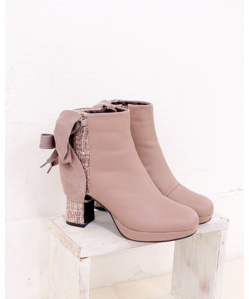 byあしながおじさん（バイアシナガオジサン）の「2WAYバックリボンブーツ　8700193（ブーツ・レディース・ブラック/アイボリー/ピンク・22.5cm/23cm/23.5cm/24cm/24.5cm）」の3枚目の写真