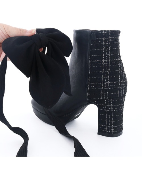 byあしながおじさん（バイアシナガオジサン）の「2WAYバックリボンブーツ　8700193（ブーツ・レディース・ブラック/アイボリー/ピンク・22.5cm/23cm/23.5cm/24cm/24.5cm）」の12枚目の写真