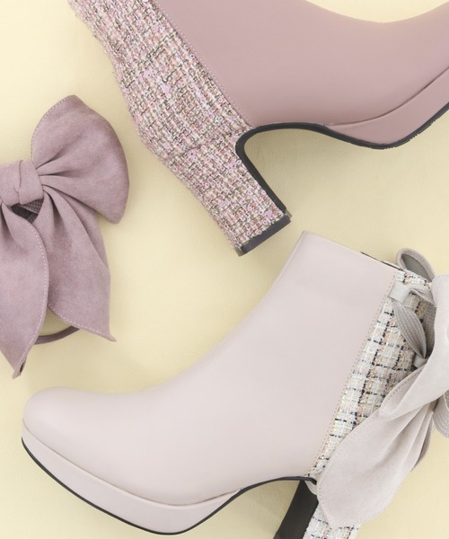 byあしながおじさん（バイアシナガオジサン）の「2WAYバックリボンブーツ　8700193（ブーツ・レディース・ブラック/アイボリー/ピンク・22.5cm/23cm/23.5cm/24cm/24.5cm）」の7枚目の写真