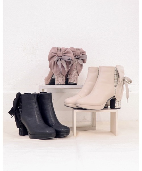 byあしながおじさん（バイアシナガオジサン）の「2WAYバックリボンブーツ　8700193（ブーツ・レディース・ブラック/アイボリー/ピンク・22.5cm/23cm/23.5cm/24cm/24.5cm）」の20枚目の写真